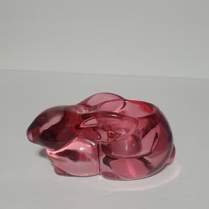 Vtg Indiana Glass Cranberry Bunny Votive Candle Holder